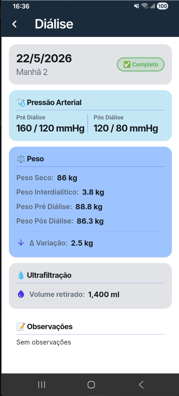 Detalhes de cada Diálise